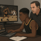 High school basketball player editing a highlight video with a coach
