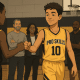 Youth basketball player walking off the court after a game, showing emotional growth and team connection.
