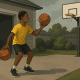 Young basketball player practicing ball-handling and shooting drills at home