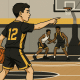 Youth basketball player facilitating the offense by directing teammates and passing