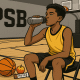 Youth basketball player refueling with water and a healthy snack during practice.
