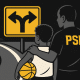 A semi-realistic illustration of a father and son at a fork in the road, with the son holding a basketball and the father wearing a PSB shirt. The image, in Pro Skills Basketball colors, symbolizes the emotional crossroads parents face in competitive youth sports.