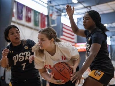 PSB girls player playing defense