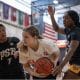 PSB girls player playing defense